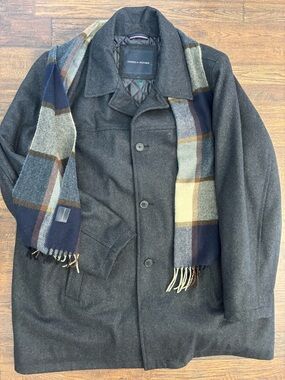 Tommy Hilfiger Melton Wool Walking Coat and Scarf set